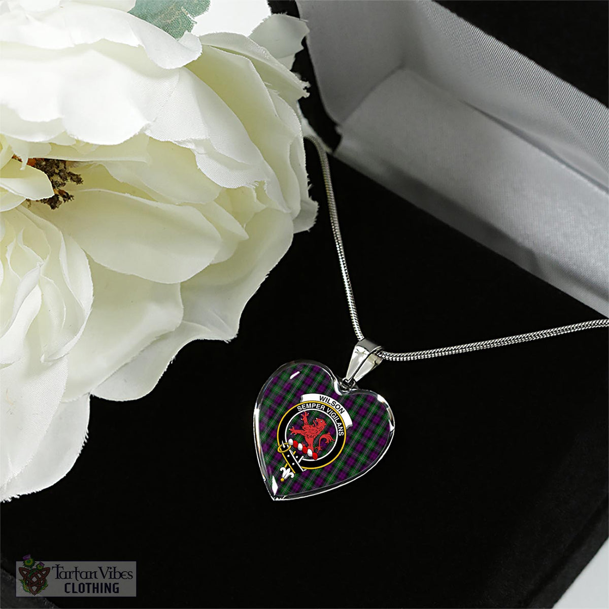 Wilson Tartan Heart Necklace with Family Crest - Tartan Vibes Clothing