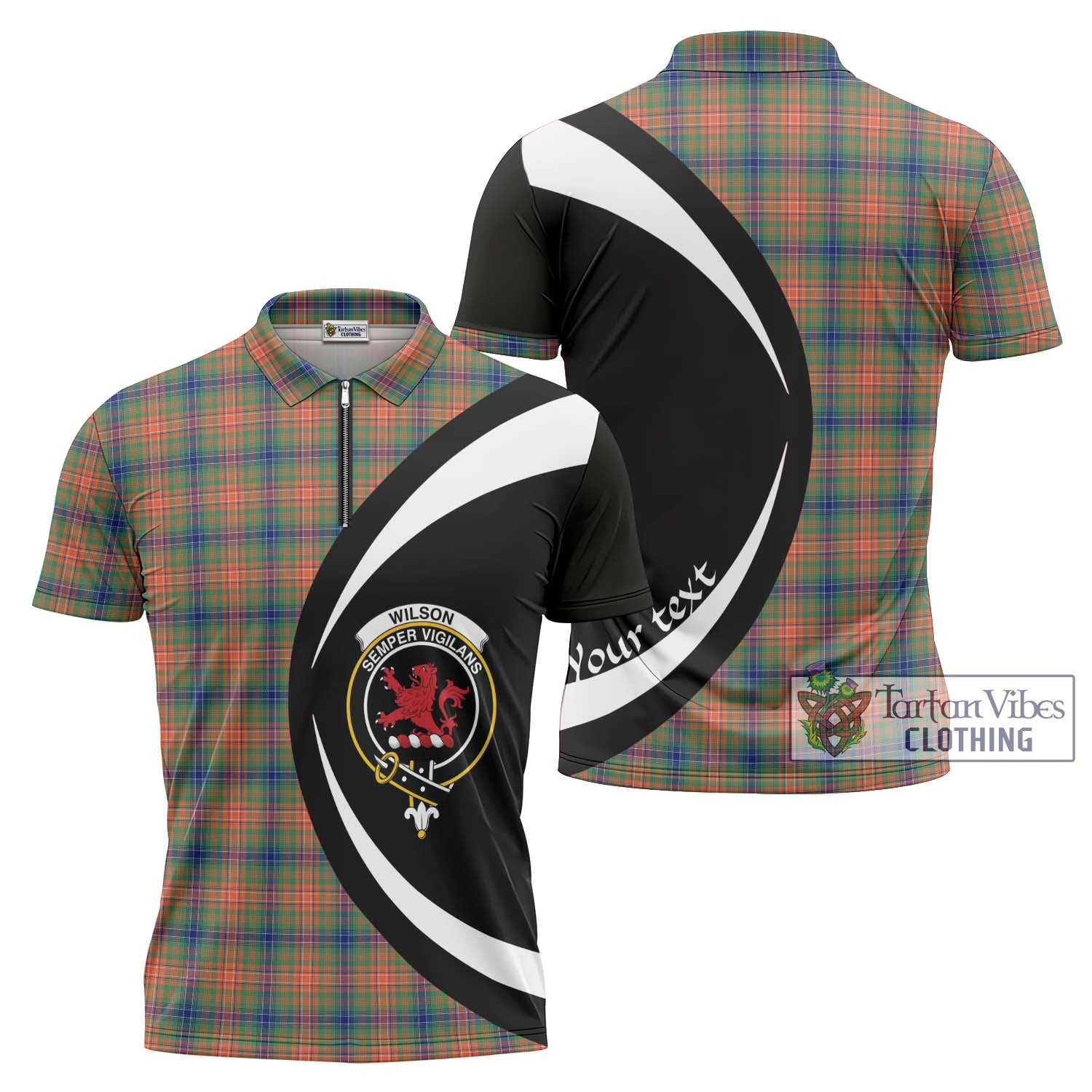 Tartan Vibes Clothing Wilson Ancient Tartan Zipper Polo Shirt with Family Crest Circle Style