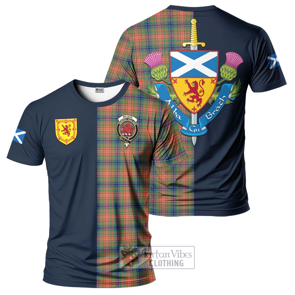 Tartan Vibes Clothing Wilson Ancient Tartan T-Shirt Alba with Scottish Lion Royal Arm Half Style