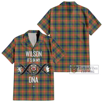 Wilson Ancient Tartan Short Sleeve Button Shirt with Family Crest DNA In Me Style