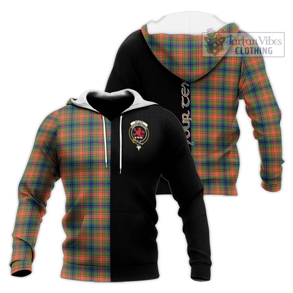 Wilson Ancient Tartan Knitted Hoodie with Family Crest and Half Of Me Style Unisex Knitted Pullover Hoodie - Tartanvibesclothing Shop