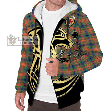 Wilson Ancient Tartan Sherpa Hoodie with Family Crest Celtic Wolf Style