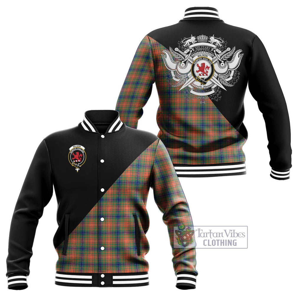 Wilson Ancient Tartan Baseball Jacket with Family Crest and Military Logo Style Unisex - Tartanvibesclothing Shop