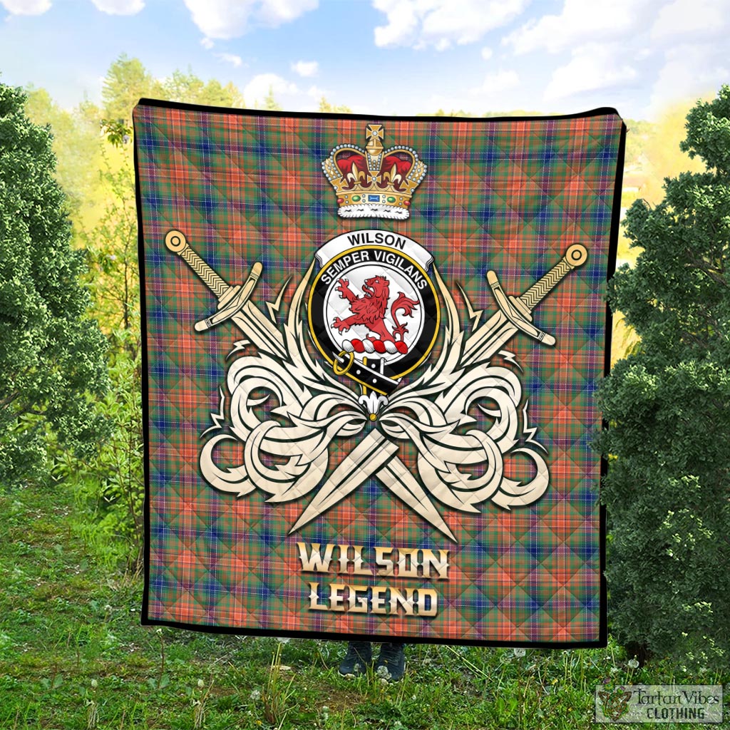 Tartan Vibes Clothing Wilson Ancient Tartan Quilt with Clan Crest and the Golden Sword of Courageous Legacy