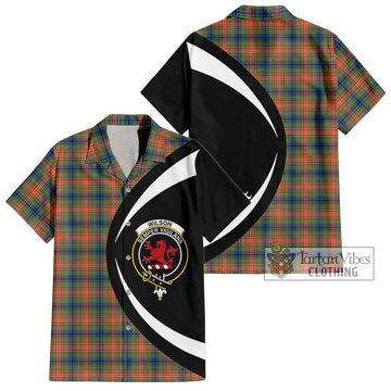 Wilson Ancient Tartan Short Sleeve Button Up with Family Crest Circle Style