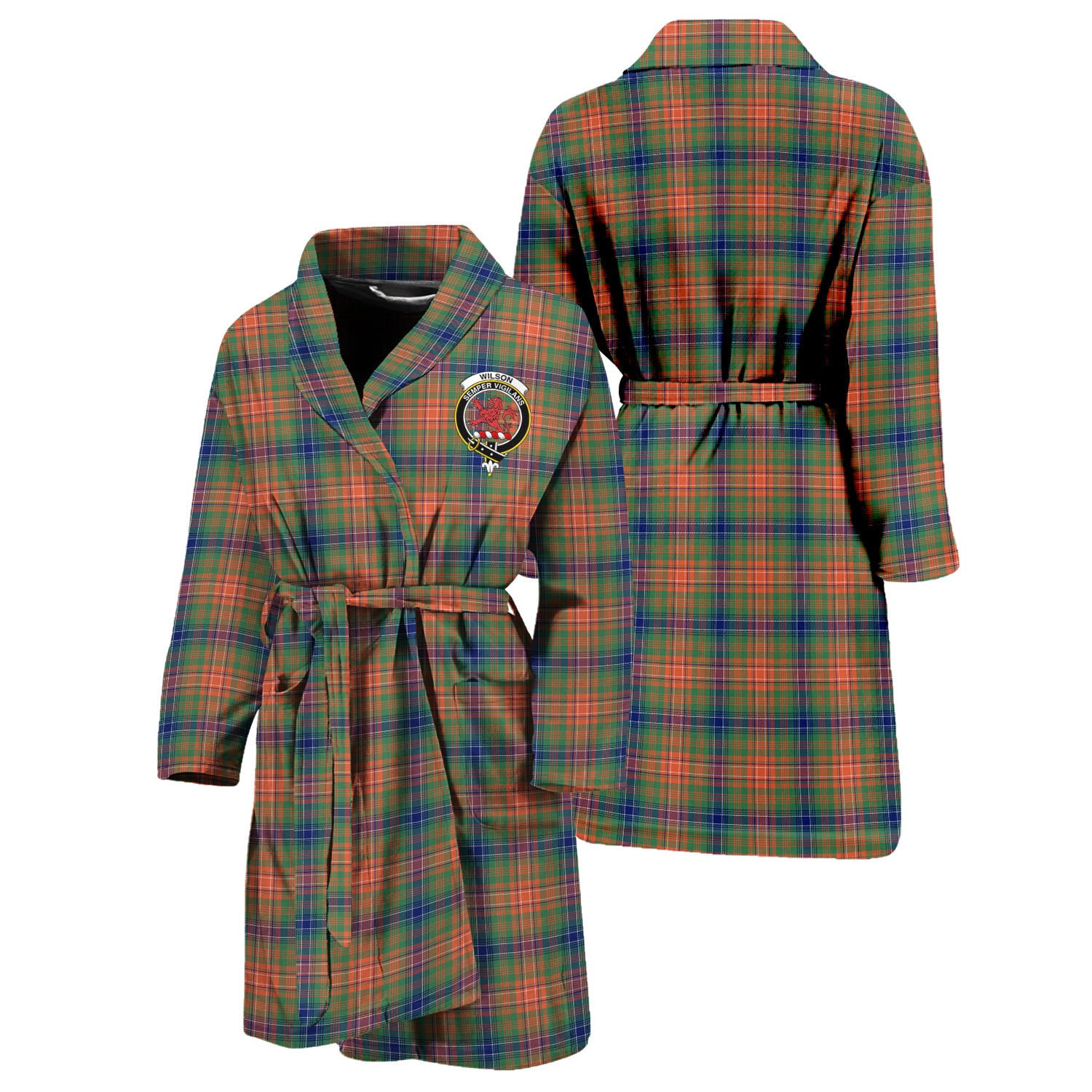 Wilson Ancient Tartan Bathrobe with Family Crest Unisex S - Tartan Vibes Clothing