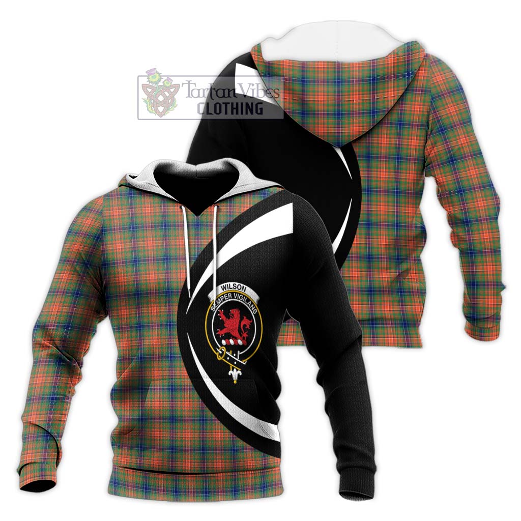 Wilson Ancient Tartan Knitted Hoodie with Family Crest Circle Style Unisex Knitted Pullover Hoodie - Tartan Vibes Clothing