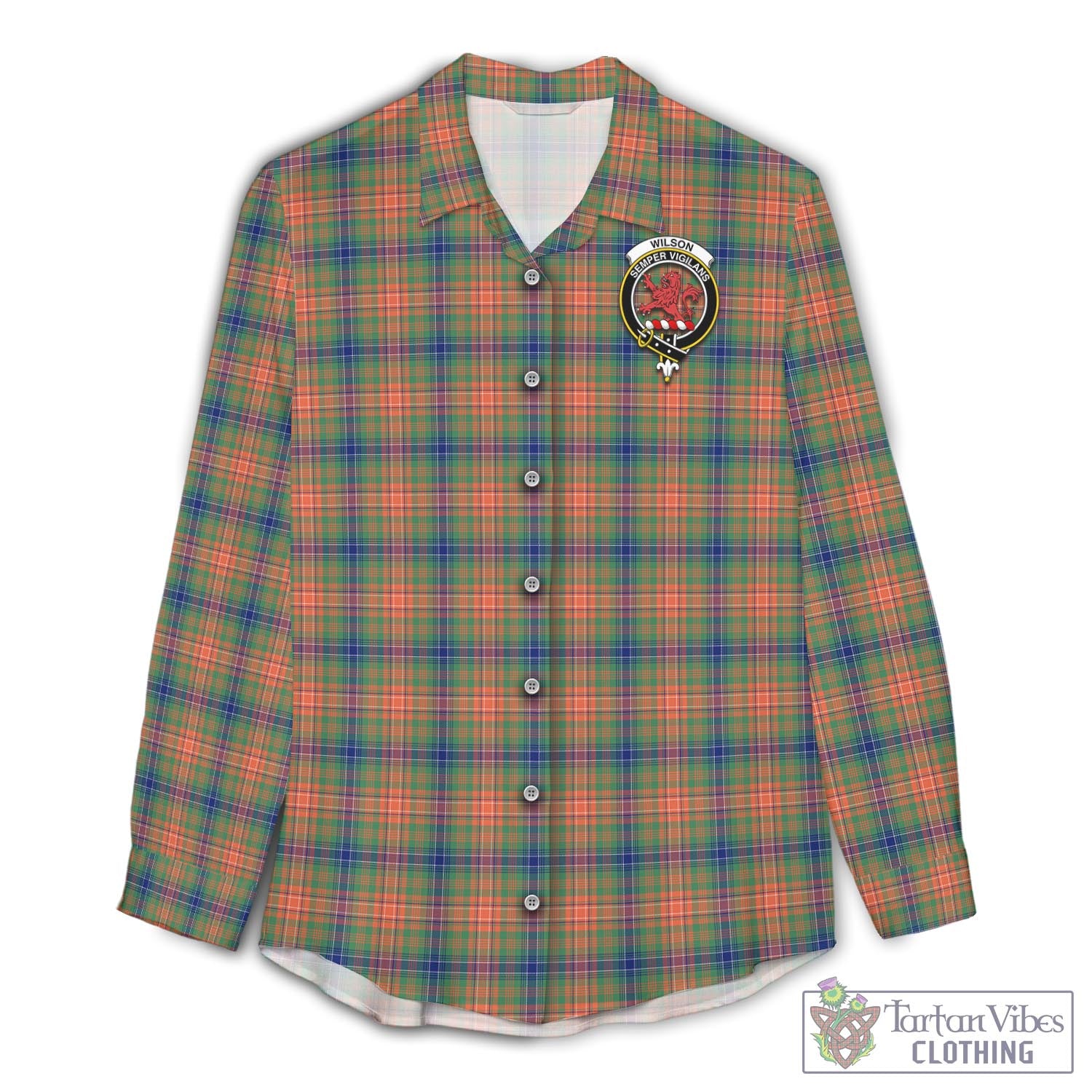 Tartan Vibes Clothing Wilson Ancient Tartan Womens Casual Shirt with Family Crest