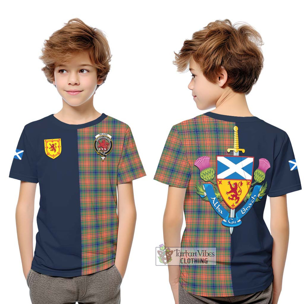 Tartan Vibes Clothing Wilson Ancient Tartan Kid T-Shirt with Scottish Lion Royal Arm Half Style