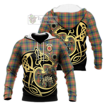 Wilson Ancient Tartan Knitted Hoodie with Family Crest Celtic Wolf Style