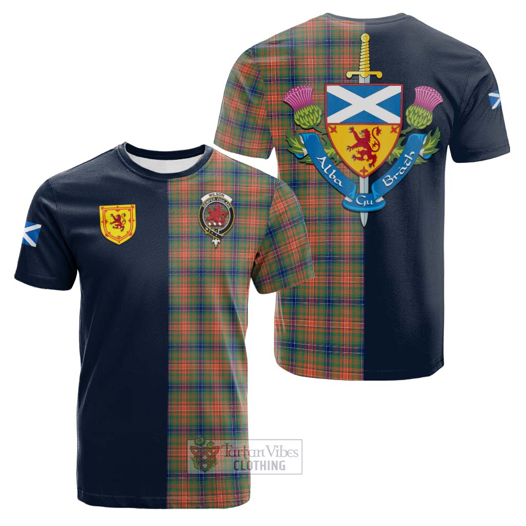 Tartan Vibes Clothing Wilson Ancient Tartan Cotton T-shirt with Scottish Lion Royal Arm Half Style