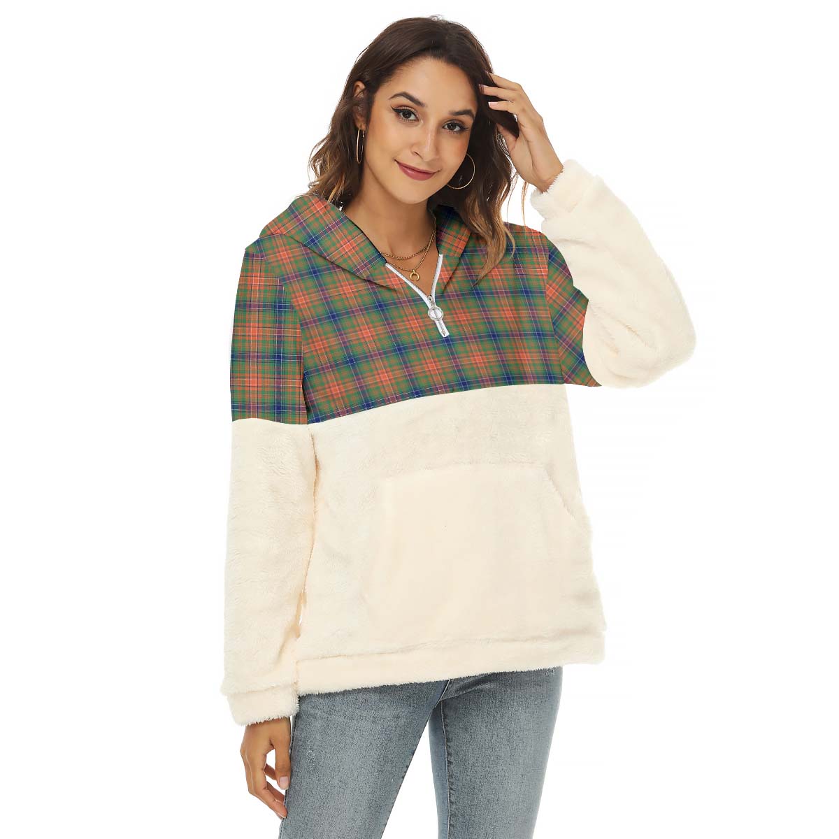 Wilson Ancient Tartan Women's Borg Fleece Hoodie With Half Zip Female - Tartan Vibes Clothing