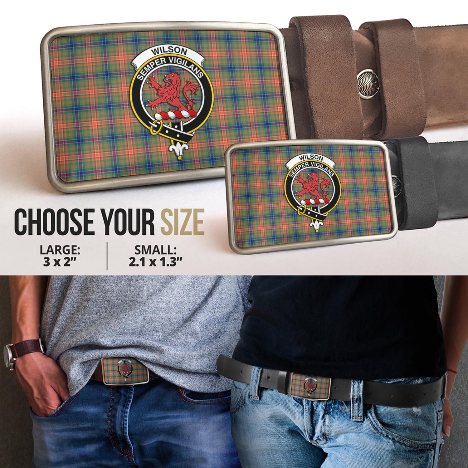 Wilson Ancient Tartan Belt Buckles with Family Crest - Tartan Vibes Clothing