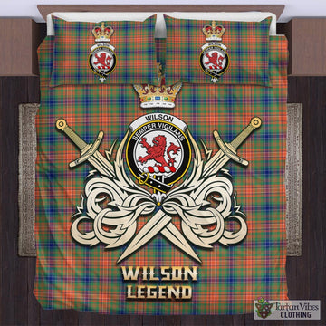 Wilson Ancient Tartan Bedding Set with Clan Crest and the Golden Sword of Courageous Legacy