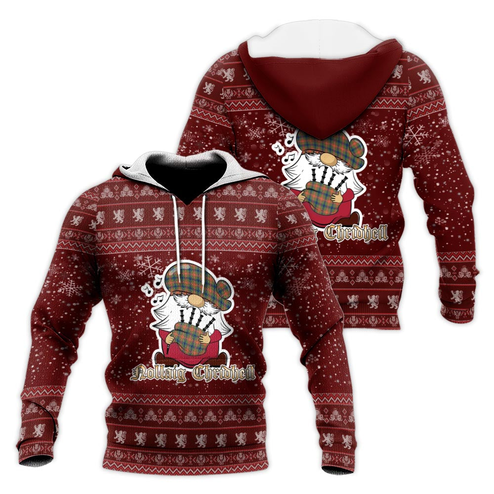 Wilson Ancient Clan Christmas Knitted Hoodie with Funny Gnome Playing Bagpipes Red - Tartanvibesclothing