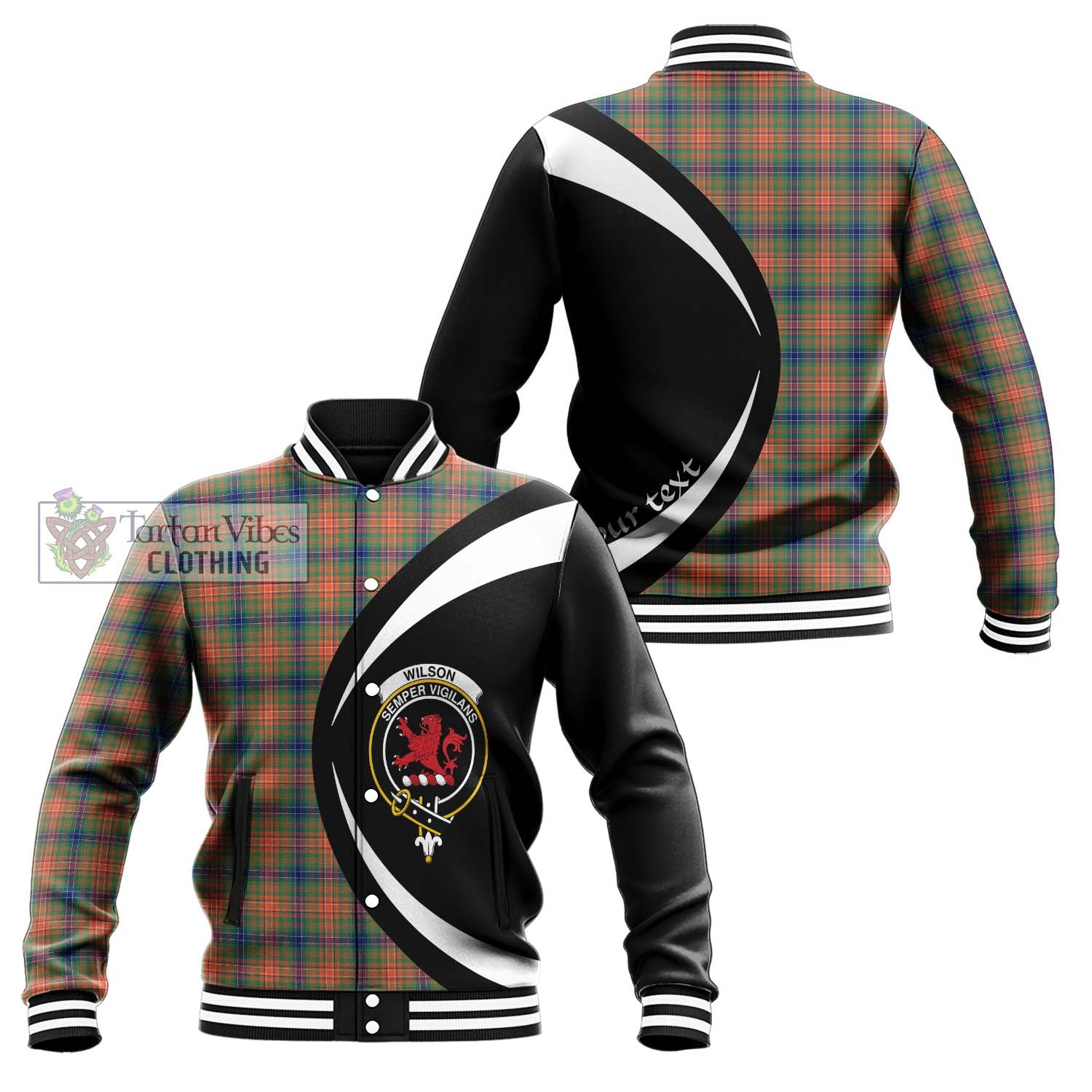 Wilson Ancient Tartan Baseball Jacket with Family Crest Circle Style Unisex - Tartan Vibes Clothing