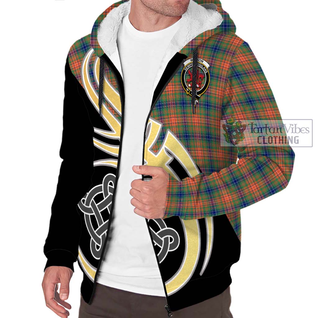 Wilson Ancient Tartan Sherpa Hoodie with Family Crest and Celtic Symbol Style - Tartan Vibes Clothing