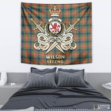 Wilson Ancient Tartan Tapestry with Clan Crest and the Golden Sword of Courageous Legacy