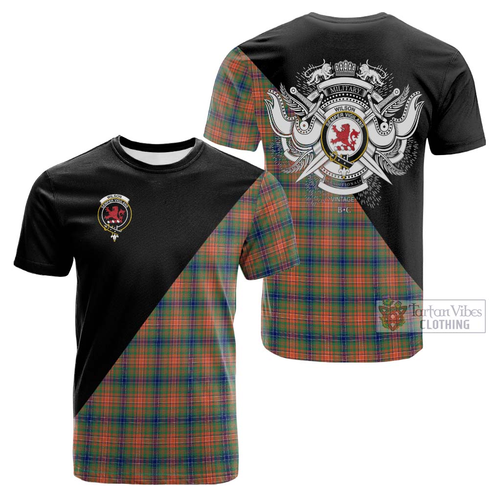 Tartan Vibes Clothing Wilson Ancient Tartan Cotton T-shirt with Family Crest and Military Logo Style