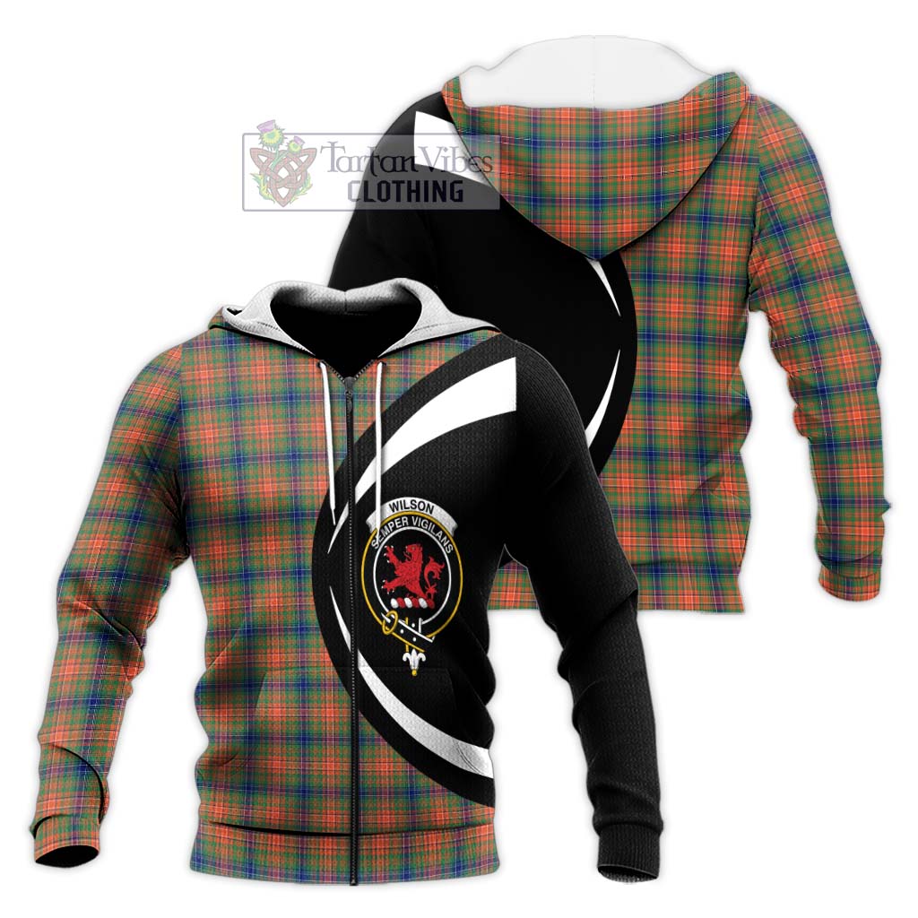 Wilson Ancient Tartan Knitted Hoodie with Family Crest Circle Style Unisex Knitted Zip Hoodie - Tartan Vibes Clothing