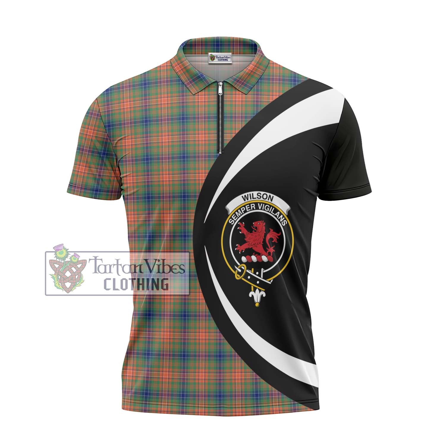 Tartan Vibes Clothing Wilson Ancient Tartan Zipper Polo Shirt with Family Crest Circle Style