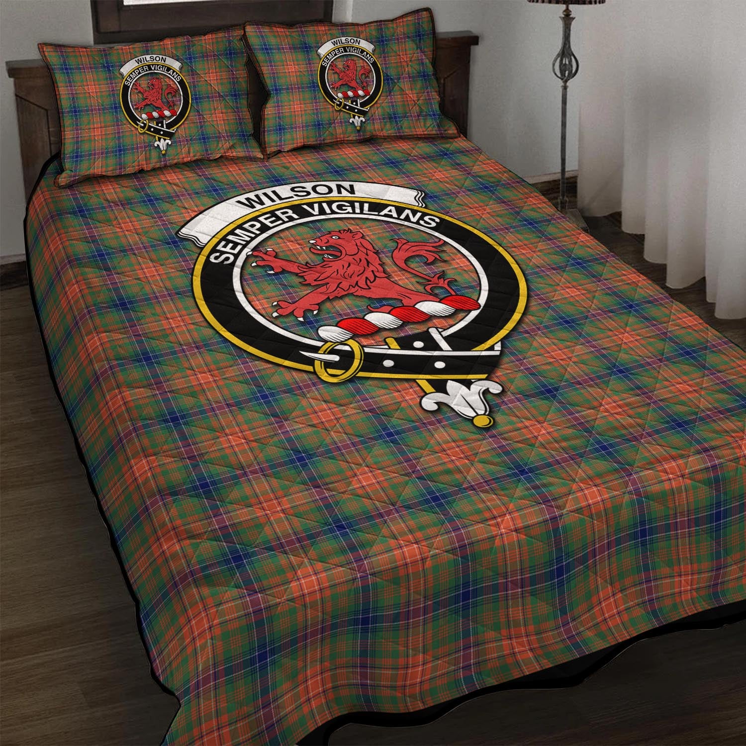 Wilson Ancient Tartan Quilt Bed Set with Family Crest - Tartan Vibes Clothing