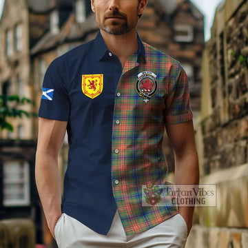 Wilson Ancient Tartan Short Sleeve Button Shirt Alba with Scottish Lion Royal Arm Half Style