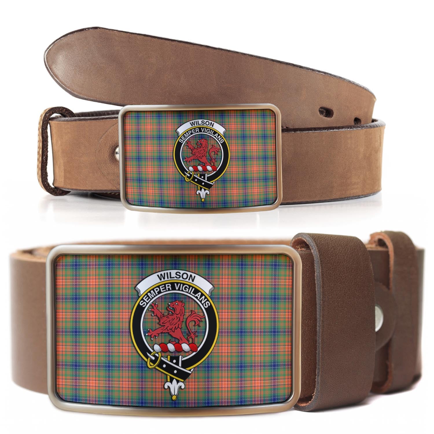 Wilson Ancient Tartan Belt Buckles with Family Crest - Tartan Vibes Clothing