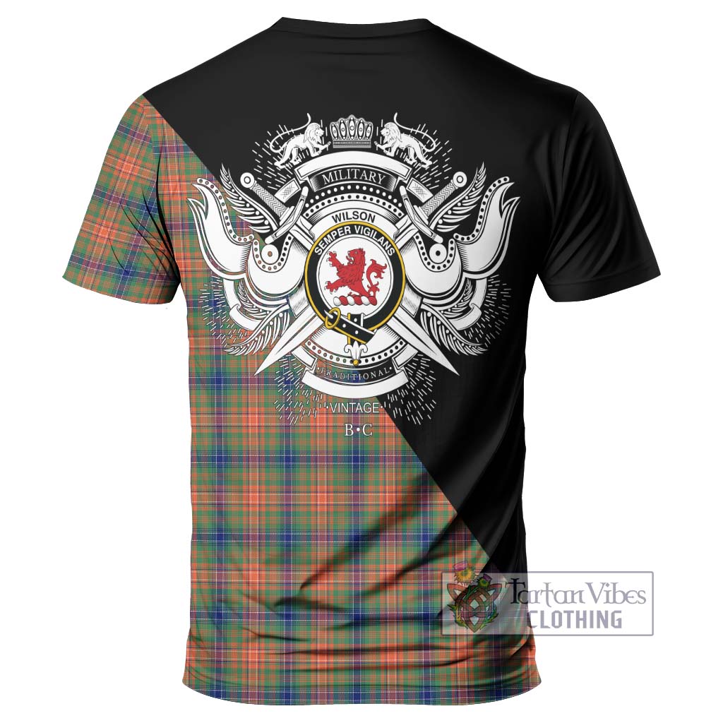 Tartan Vibes Clothing Wilson Ancient Tartan T-Shirt with Family Crest and Military Logo Style