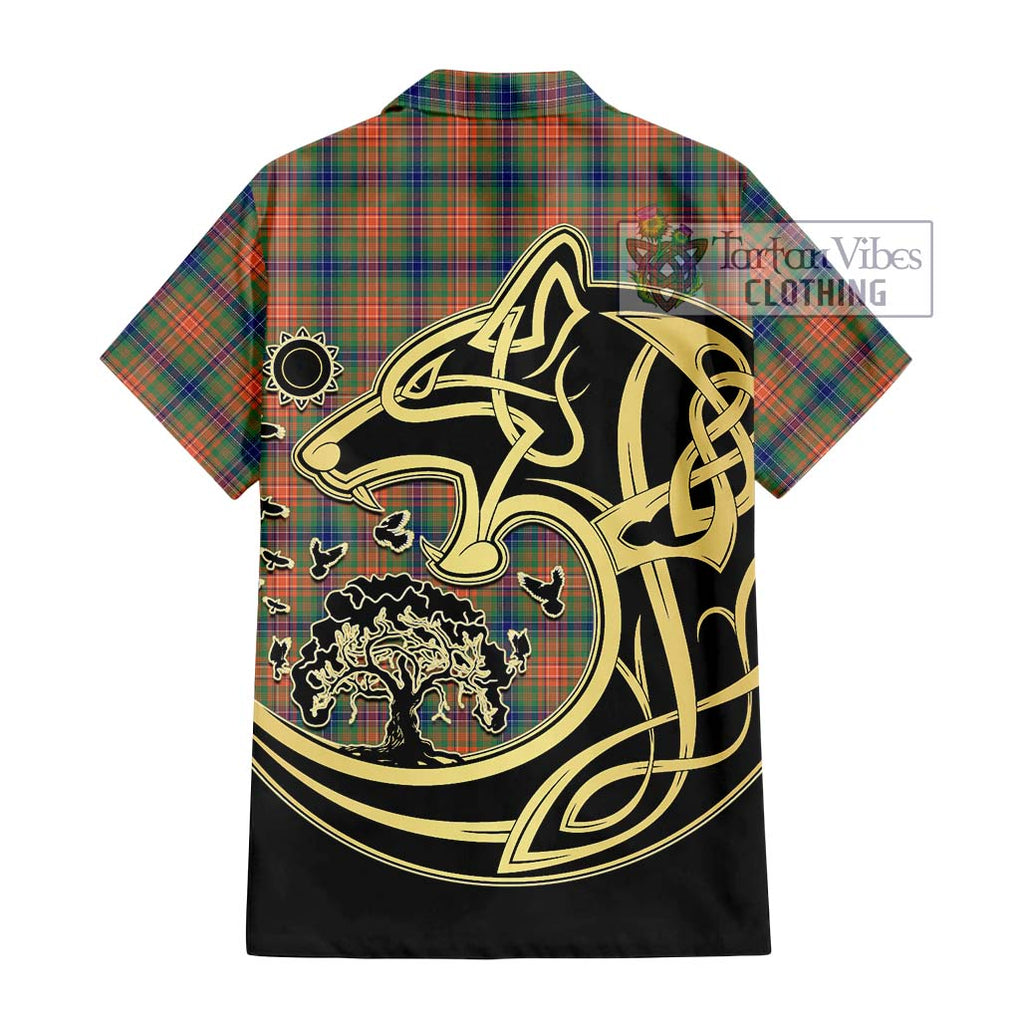 Wilson Ancient Tartan Short Sleeve Button Shirt with Family Crest Celtic Wolf Style - Tartan Vibes Clothing