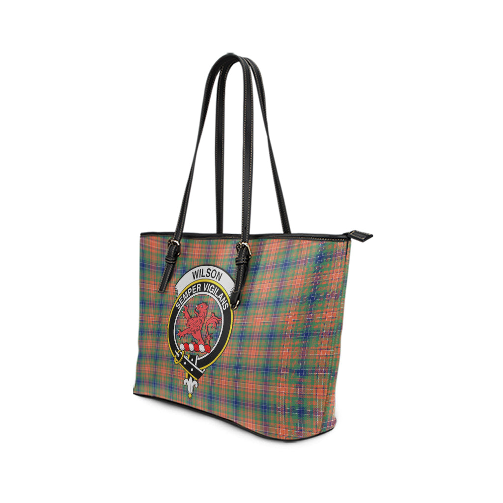 Wilson Ancient Tartan Leather Tote Bag with Family Crest - Tartan Vibes Clothing