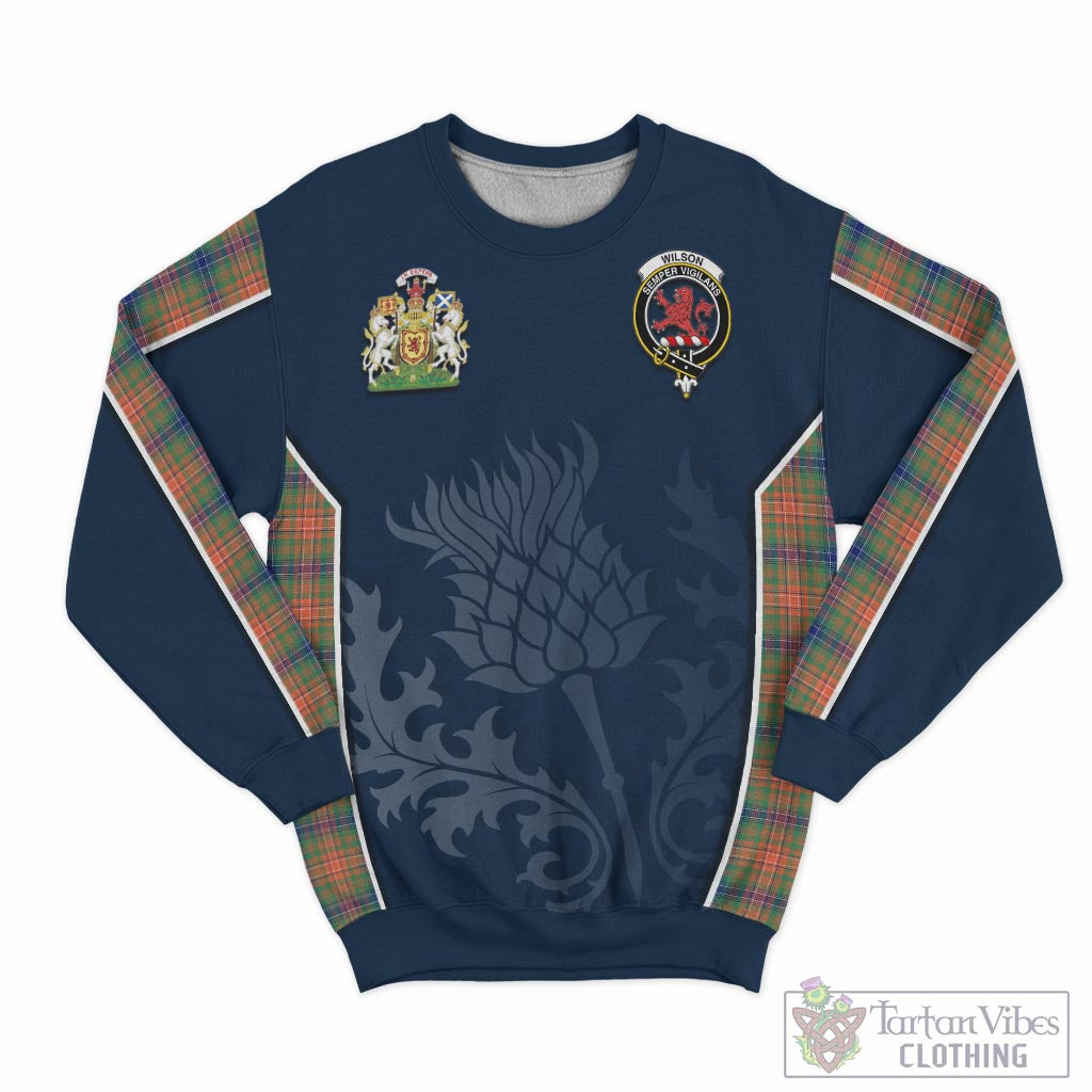 Tartan Vibes Clothing Wilson Ancient Tartan Sweatshirt with Family Crest and Scottish Thistle Vibes Sport Style