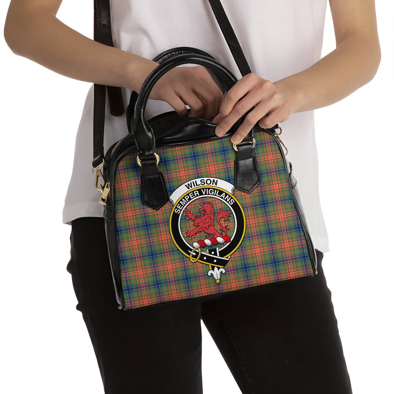 Wilson Ancient Tartan Shoulder Handbags with Family Crest - Tartanvibesclothing