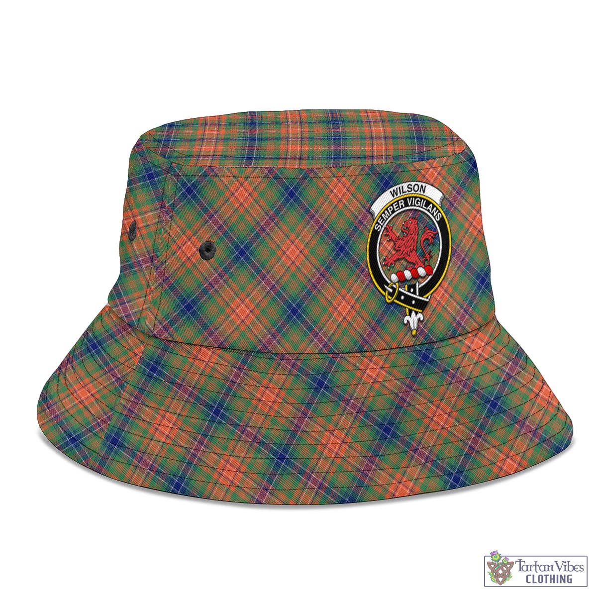 Tartan Vibes Clothing Wilson Ancient Tartan Bucket Hat with Family Crest