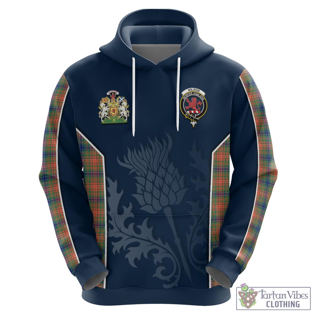 Tartan Vibes Clothing Wilson Ancient Tartan Hoodie with Family Crest and Scottish Thistle Vibes Sport Style