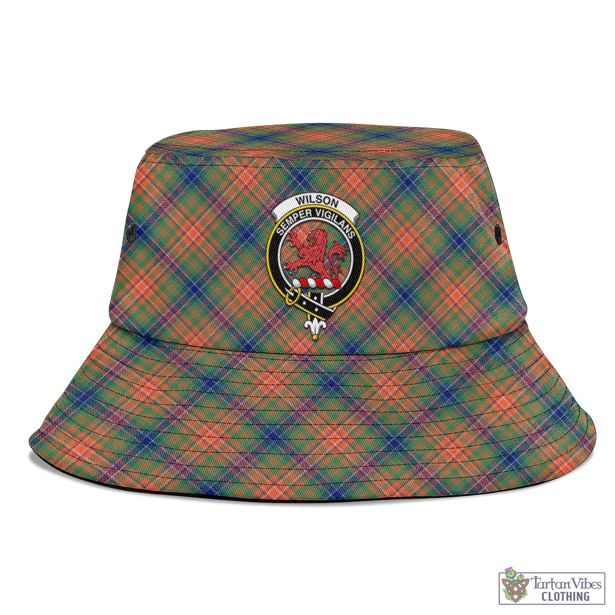 Tartan Vibes Clothing Wilson Ancient Tartan Bucket Hat with Family Crest