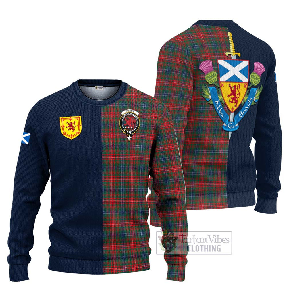 Tartan Vibes Clothing Wilson Modern Tartan Knitted Sweater with Scottish Lion Royal Arm Half Style