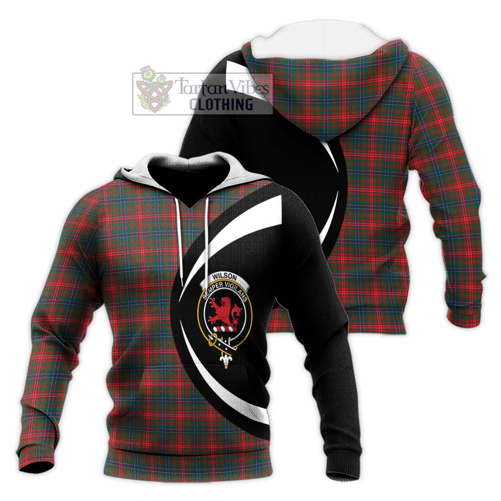 Wilson Modern Tartan Knitted Hoodie with Family Crest Circle Style Unisex Knitted Pullover Hoodie - Tartan Vibes Clothing