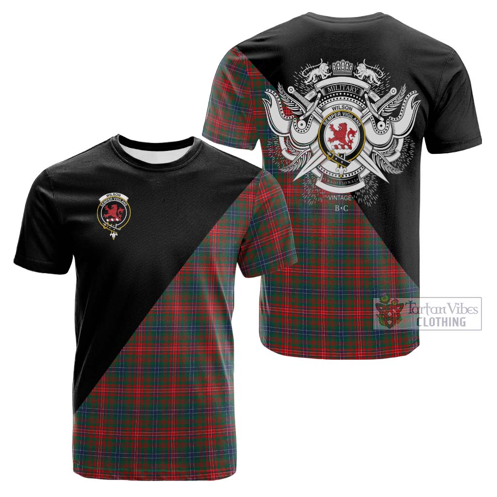 Tartan Vibes Clothing Wilson Modern Tartan Cotton T-shirt with Family Crest and Military Logo Style