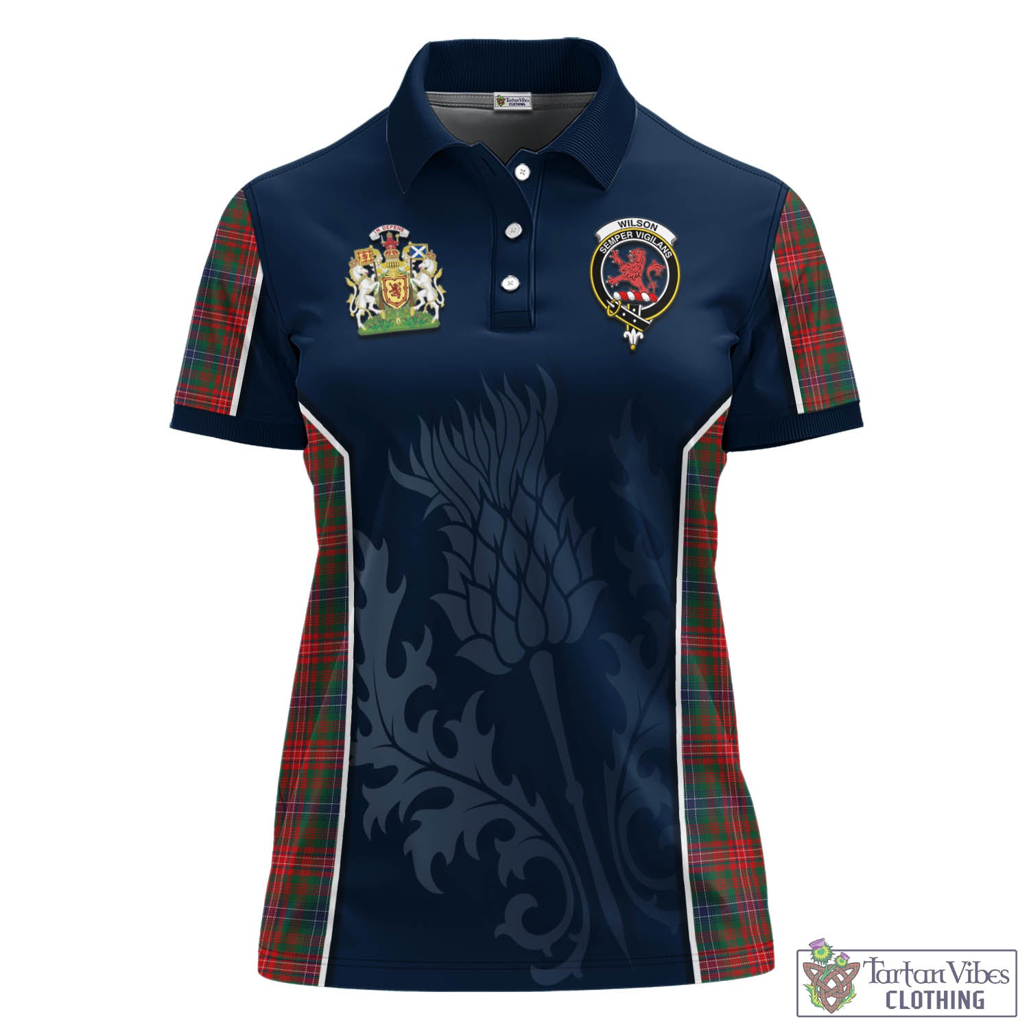 Tartan Vibes Clothing Wilson Modern Tartan Women's Polo Shirt with Family Crest and Scottish Thistle Vibes Sport Style