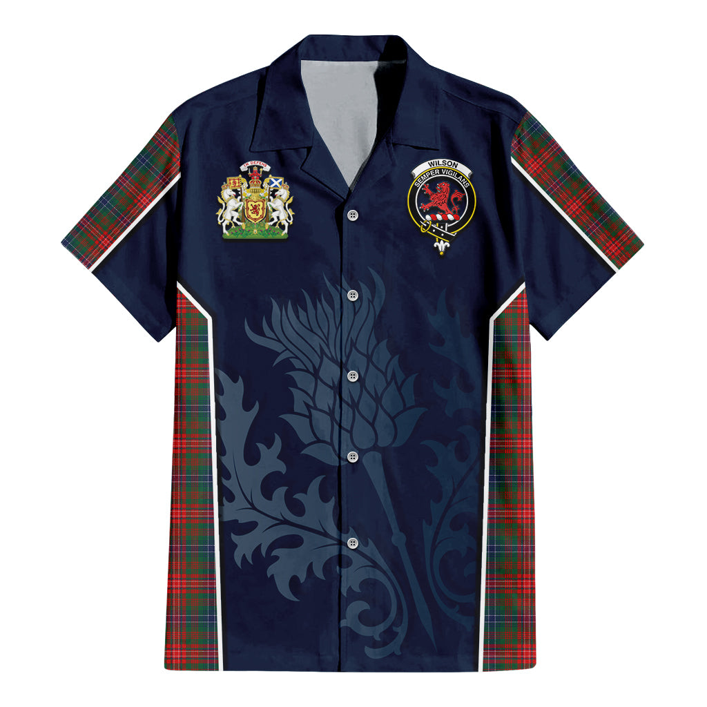 Tartan Vibes Clothing Wilson Modern Tartan Short Sleeve Button Up Shirt with Family Crest and Scottish Thistle Vibes Sport Style