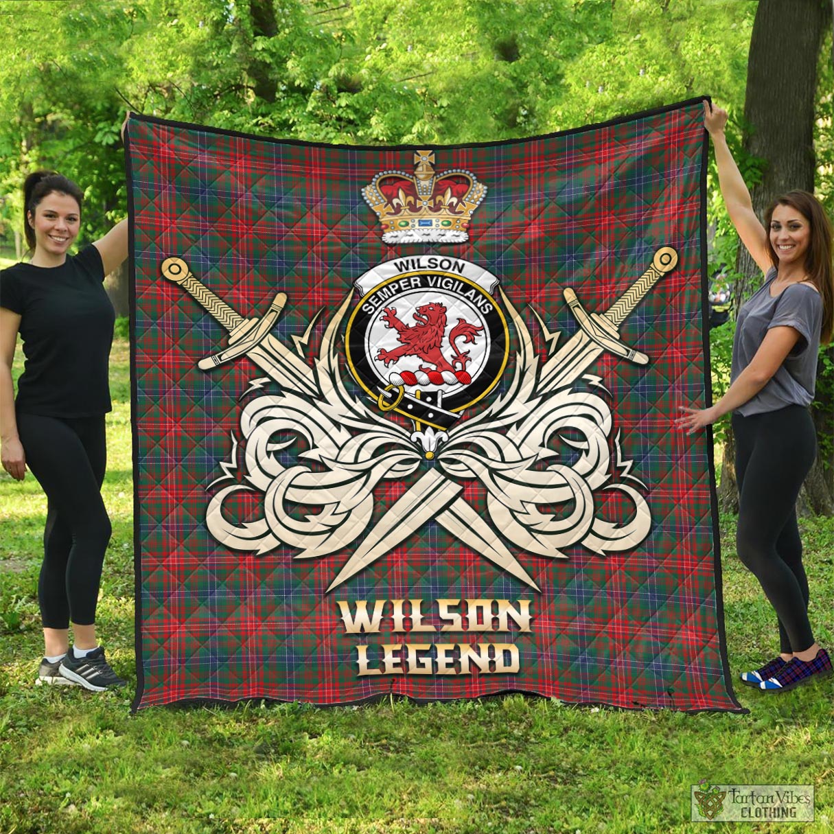 Tartan Vibes Clothing Wilson Modern Tartan Quilt with Clan Crest and the Golden Sword of Courageous Legacy