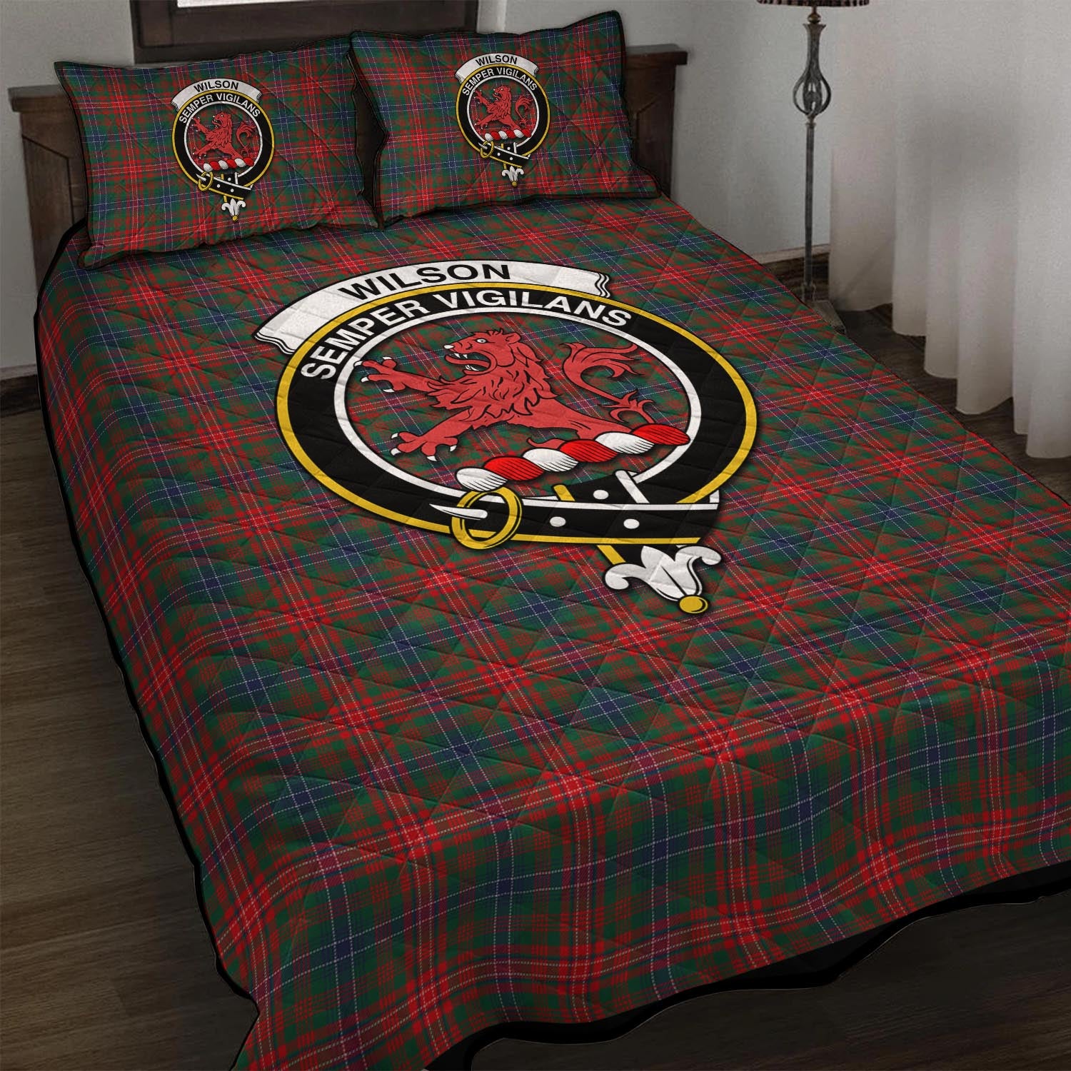 Wilson Modern Tartan Quilt Bed Set with Family Crest - Tartan Vibes Clothing