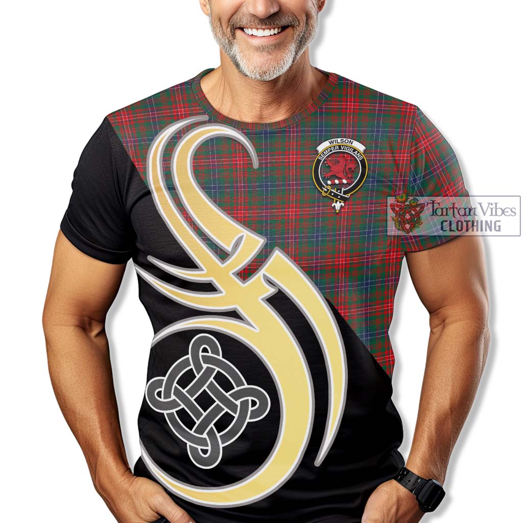 Tartan Vibes Clothing Wilson Modern Tartan T-Shirt with Family Crest and Celtic Symbol Style