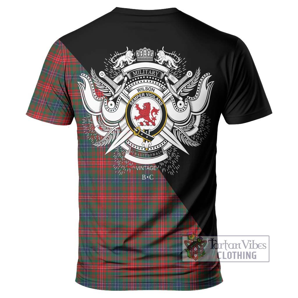 Tartan Vibes Clothing Wilson Modern Tartan T-Shirt with Family Crest and Military Logo Style