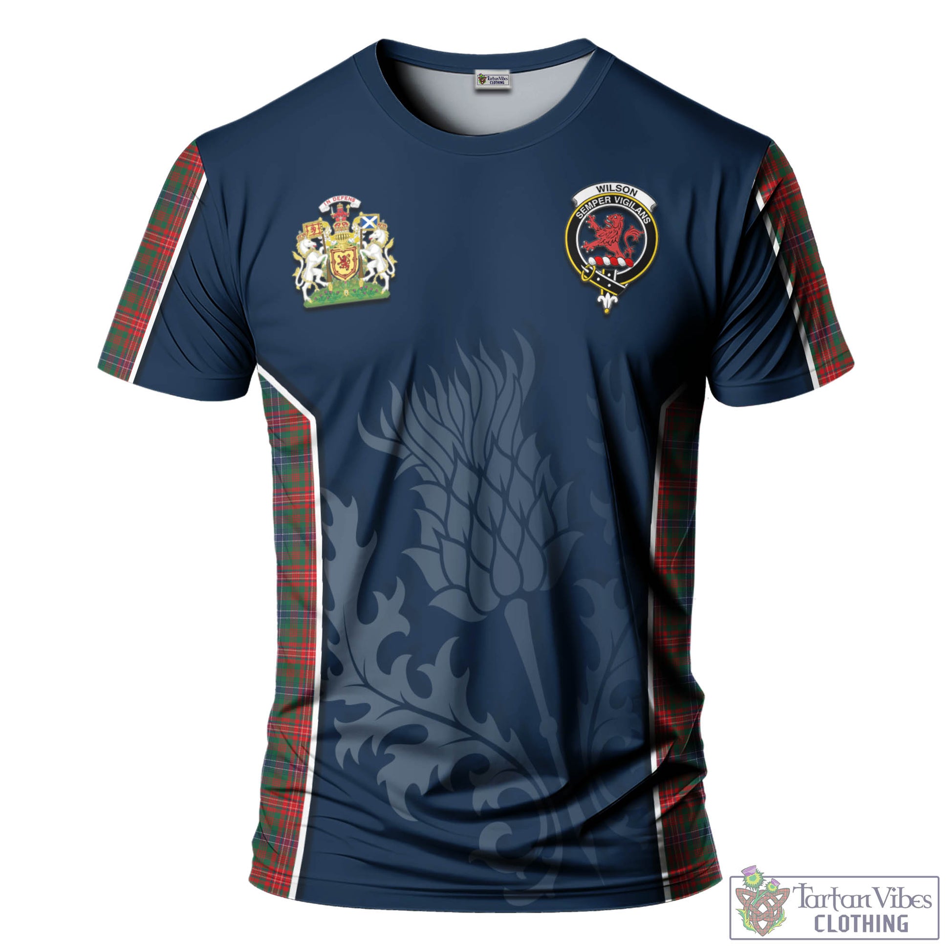 Tartan Vibes Clothing Wilson Modern Tartan T-Shirt with Family Crest and Scottish Thistle Vibes Sport Style