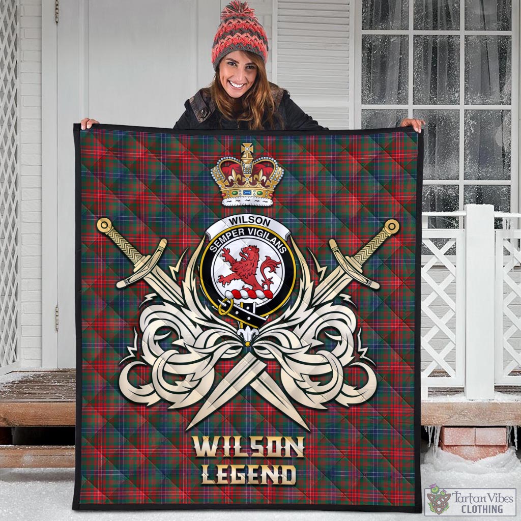 Tartan Vibes Clothing Wilson Modern Tartan Quilt with Clan Crest and the Golden Sword of Courageous Legacy