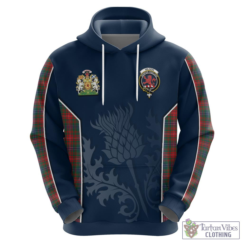 Tartan Vibes Clothing Wilson Modern Tartan Hoodie with Family Crest and Scottish Thistle Vibes Sport Style