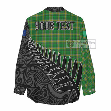 Wirley Irish Clan Tartan Women's Casual Shirt with Coat of Arms New Zealand Silver Fern Half Style - Tartan Vibes Clothing