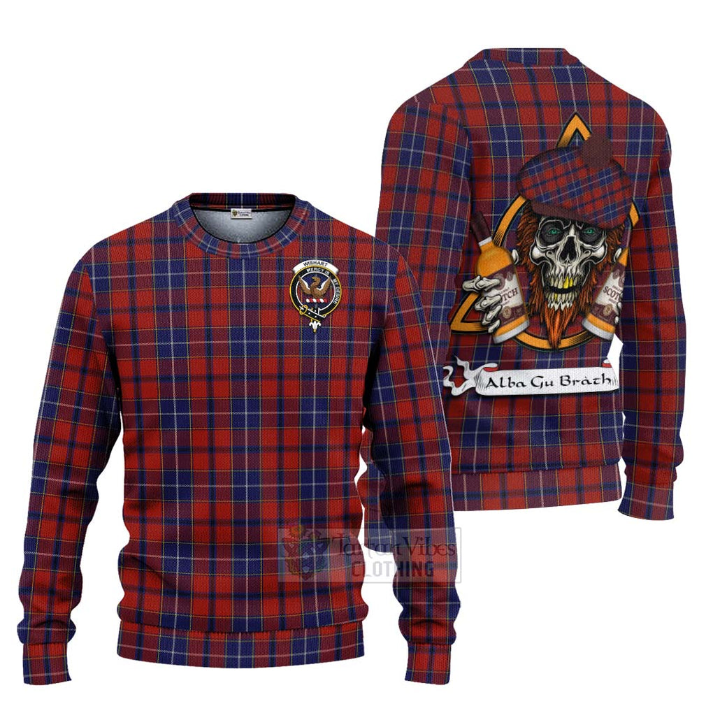 Tartan Vibes Clothing Wishart Tartan Knitted Sweater with Family Crest and Bearded Skull Holding Bottles of Whiskey